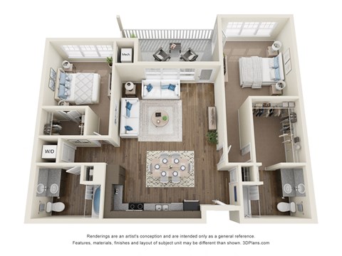 Floor plan for 2 beds, 2 baths, 1163 sqft